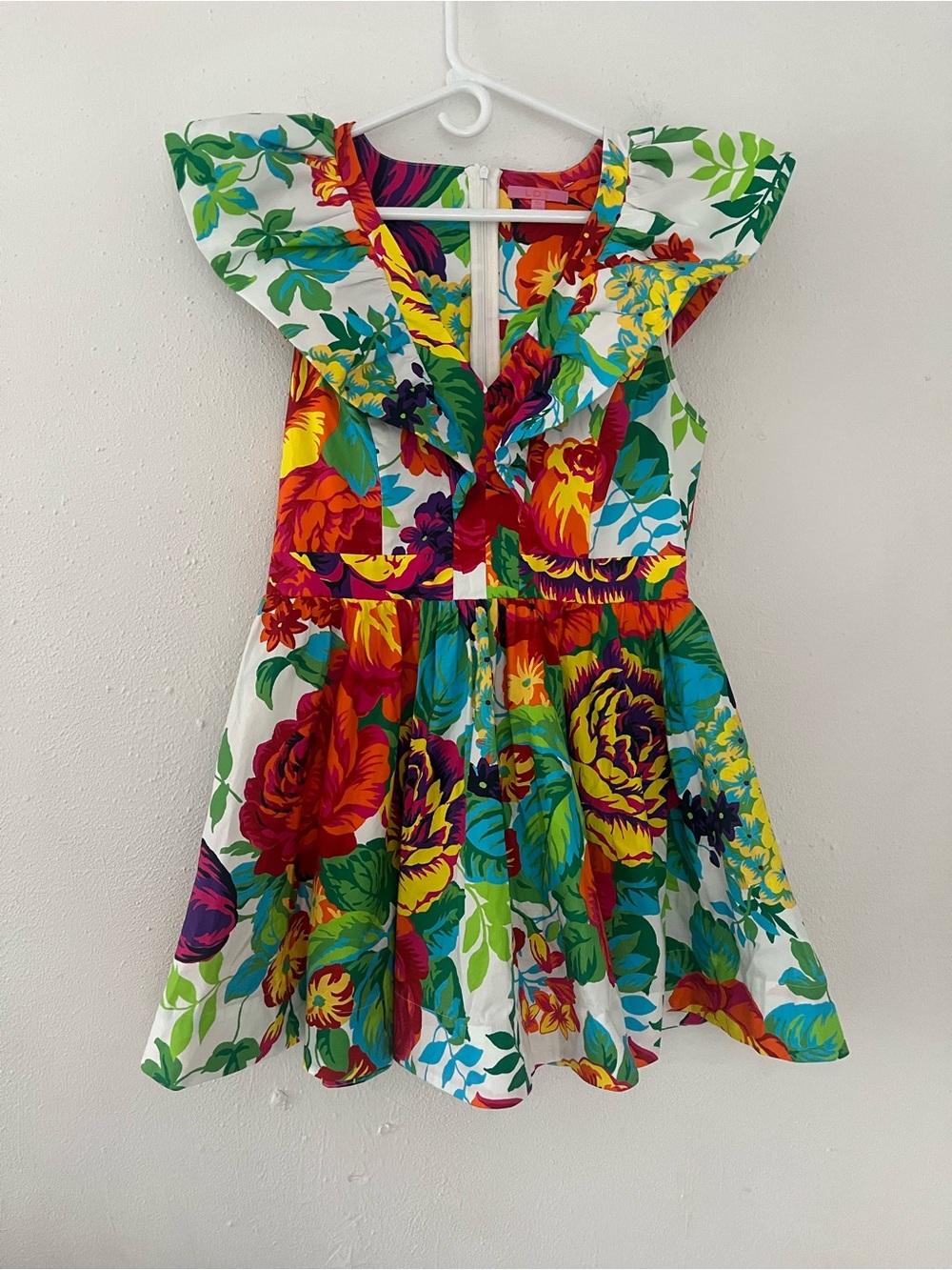 women LDT Bright Multicolor Floral Ruffle-Trim Dress